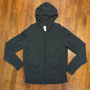 Theory Men’s 100% Cashmere Zip Hoodie, Charcoal, Size Large
